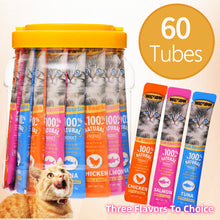 60 Tubes Cat Treats Cat Snacks, Grain-Free, Creamy Puree with Chicken, Salmon, and Tuna Variety Pack